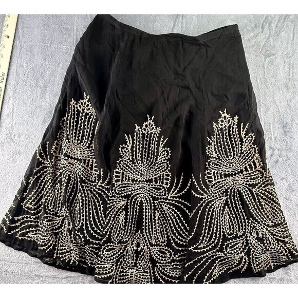 SOFT SURROUNDINGS Embroidered Midi Skirt Women’s Size M Black Tan Pleated Office - Picture 2 of 12